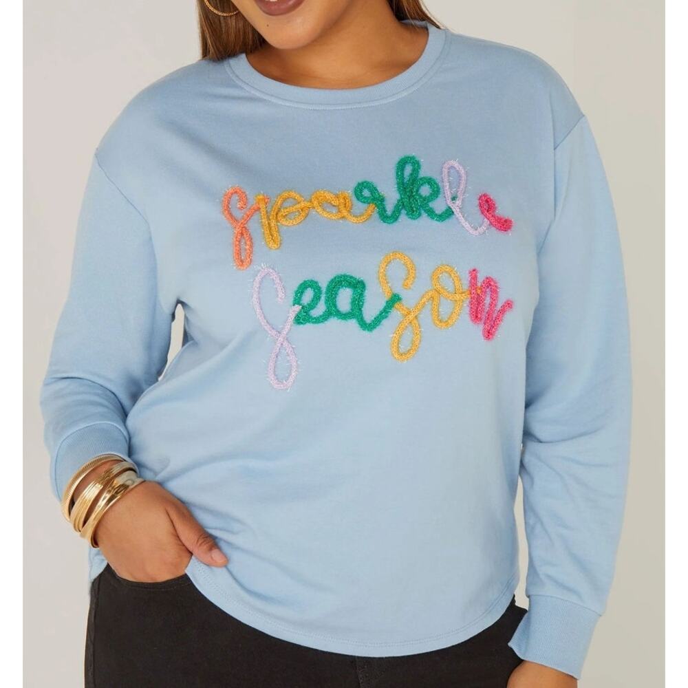 PLUS Size 22/24 3X | Women’s Holiday Sparkle Embroidered Hi Low Sweatshirt | NWT